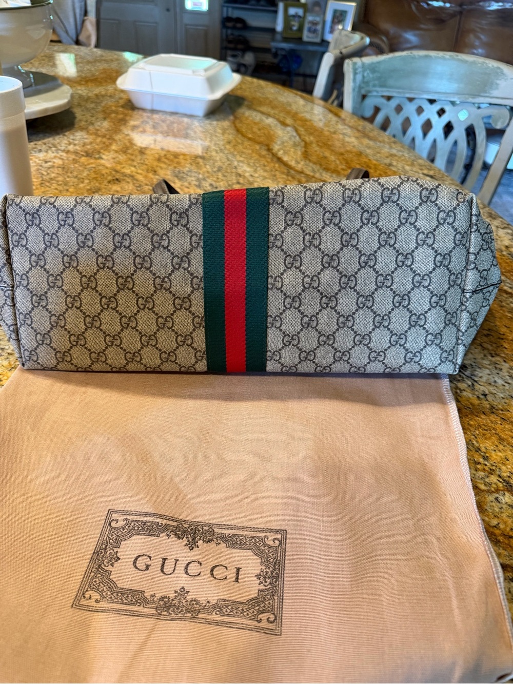 Gucci Brown GG Supreme Tote with Green and Red Web Stripe - Picture 2 of 4